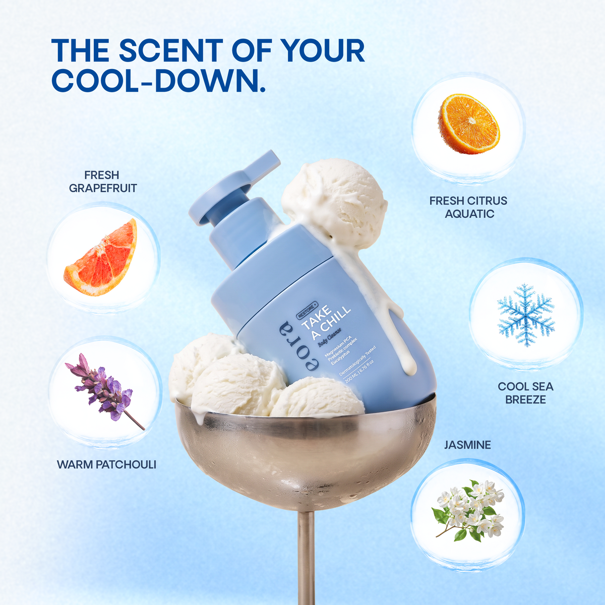 Take a Chill Body Cleanse scent: grapefruit, citrus, cool sea breeze, jasmine and warm patchouli