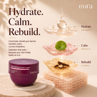 How Eora body cream works: ceramides hydrate, centella calms, licorice brightens