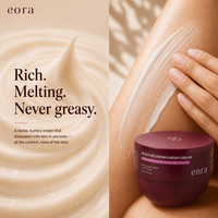 Rich, non-greasy Eora body cream texture smoothed onto an arm
