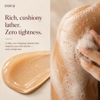 Rich, non-stripping lather of Eora Moisture Drench Body Wash on skin